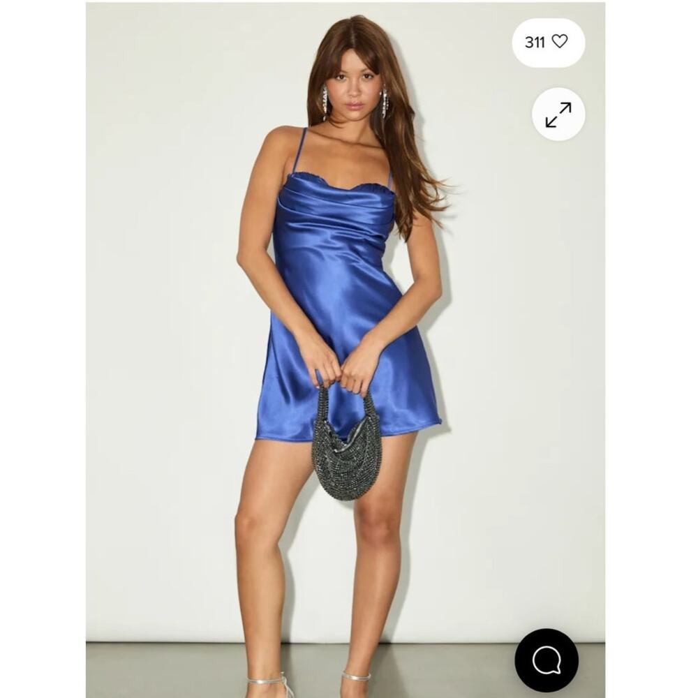 Lulu's Luxe Simplicity Blue Satin Lace-Up Peekaboo Mini Dress Size XL